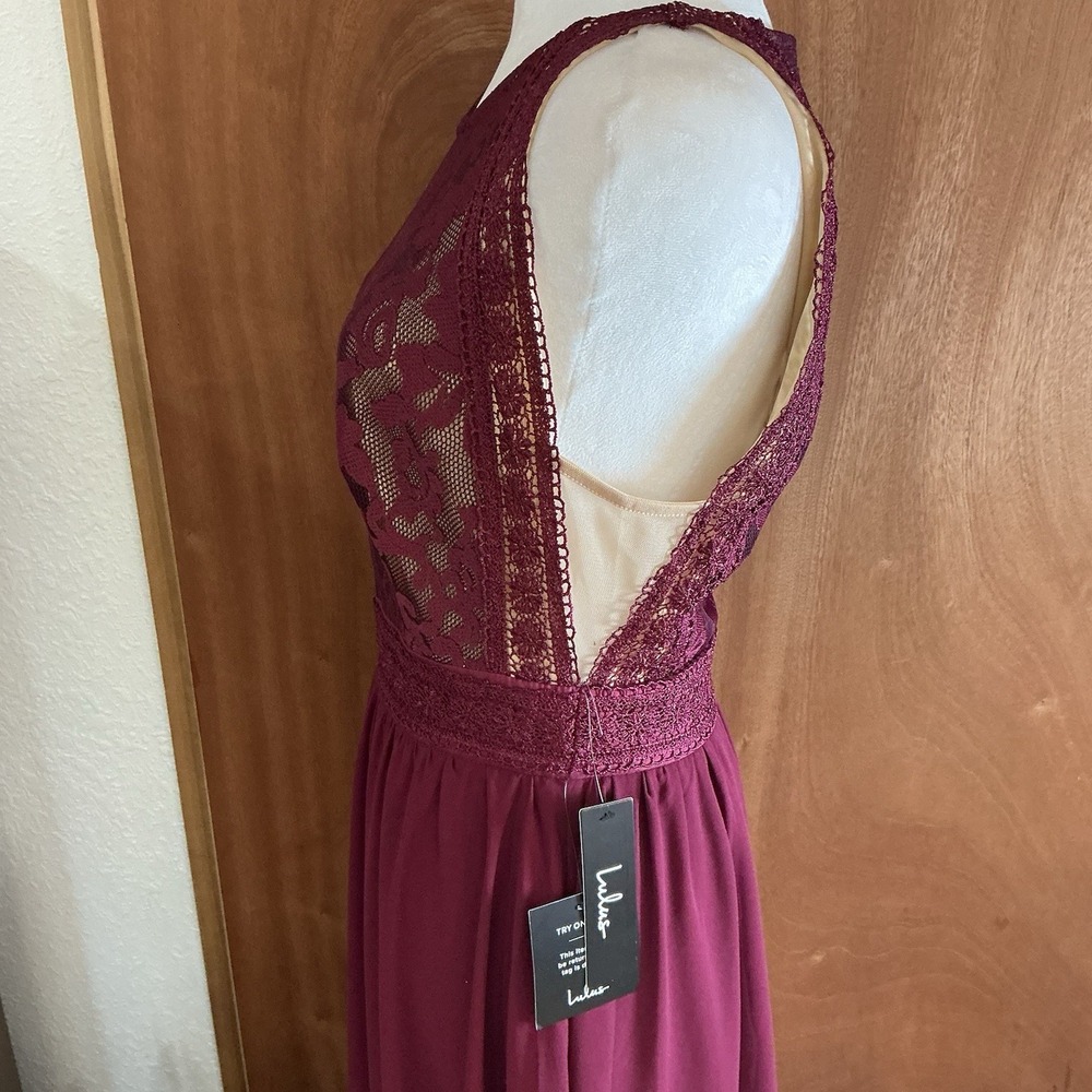 Lulus Forever Always Burgundy Lace Maxi Formal Wedding Dress Size L NEW W/‎ TAGS - Picture 2 of 15